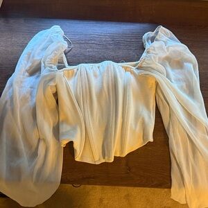 Promesa White Off-Shoulder Blouse with Sheer Sleeves